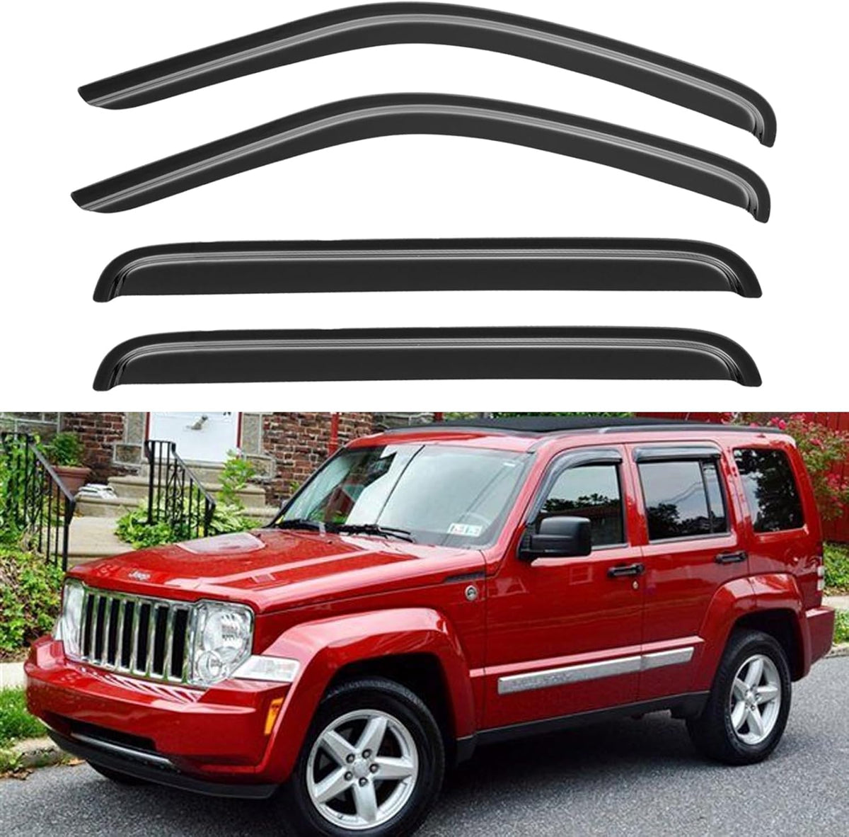 Window Visors Rain Guards for 2008 2009 2010 2011 2012 Jeep Liberty, Out-Channel Window Vent Wind Deflectors Visors Shades for 08 09 10 11 12 Jeep Liberty