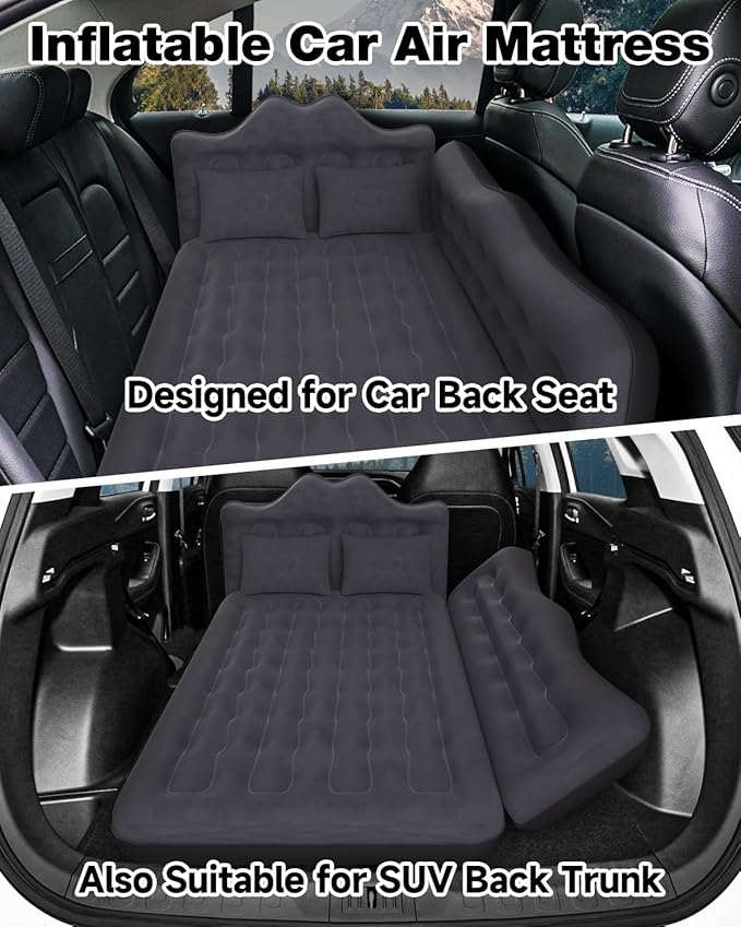 Umbrauto Car Air Mattress Backseat| Inflatable Truck Back Seat Camping Airbed for SUV Rear Seat, Blow Up Sleeping Travel Bed for Van Trunk with Pump & Pillows