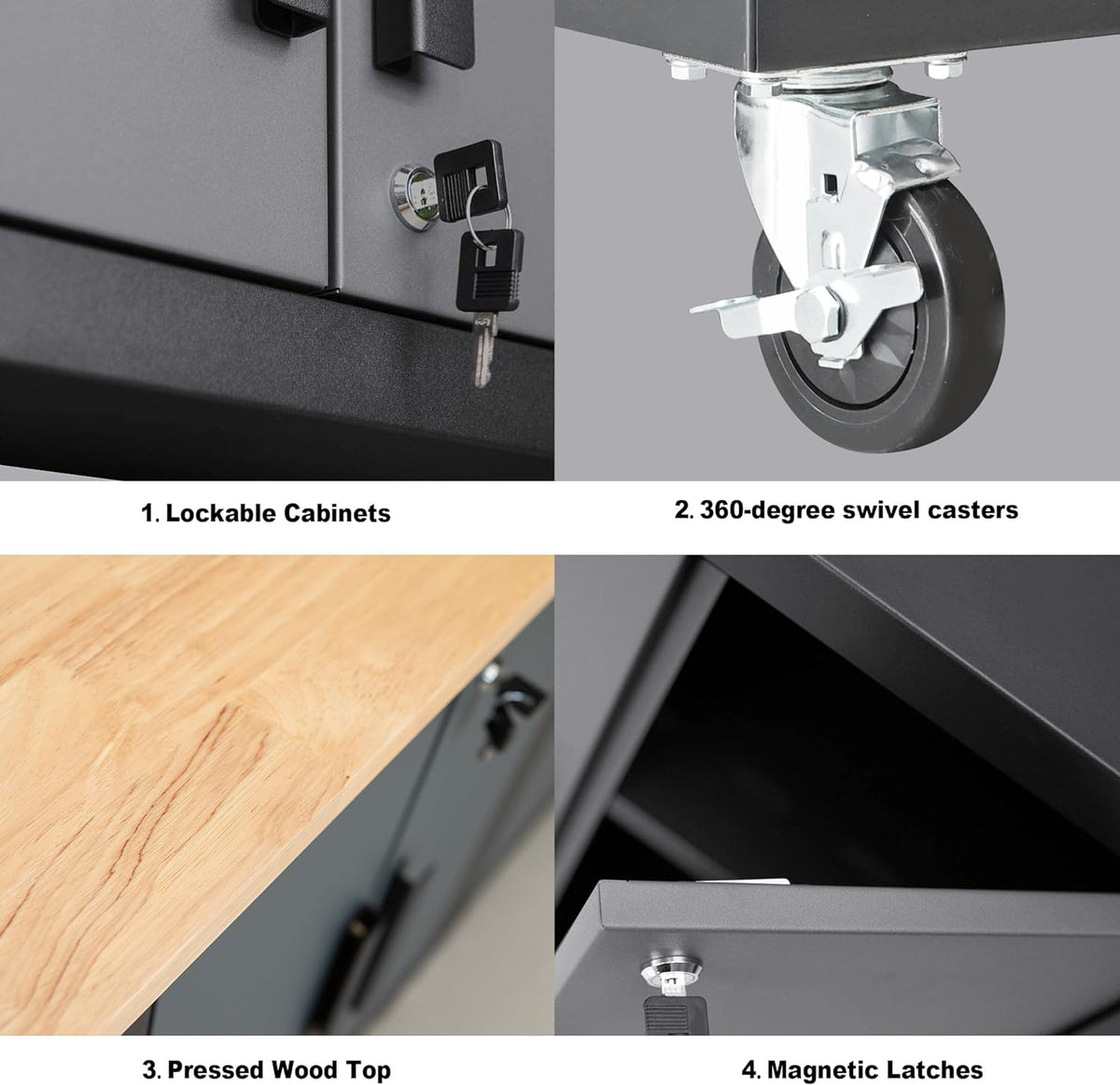 Torin 12 Piece Garage Storage Cabinet Set: Workshop Tool Organizer Chest with Lockers, Shelves and Wood Workbench, Black/Grey