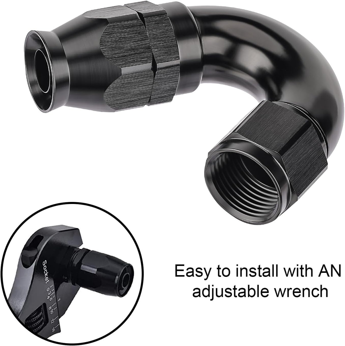 EVIL ENERGY 10AN 150 Degree PTFE One Piece Full Flow End Hose Fitting Aluminum Black