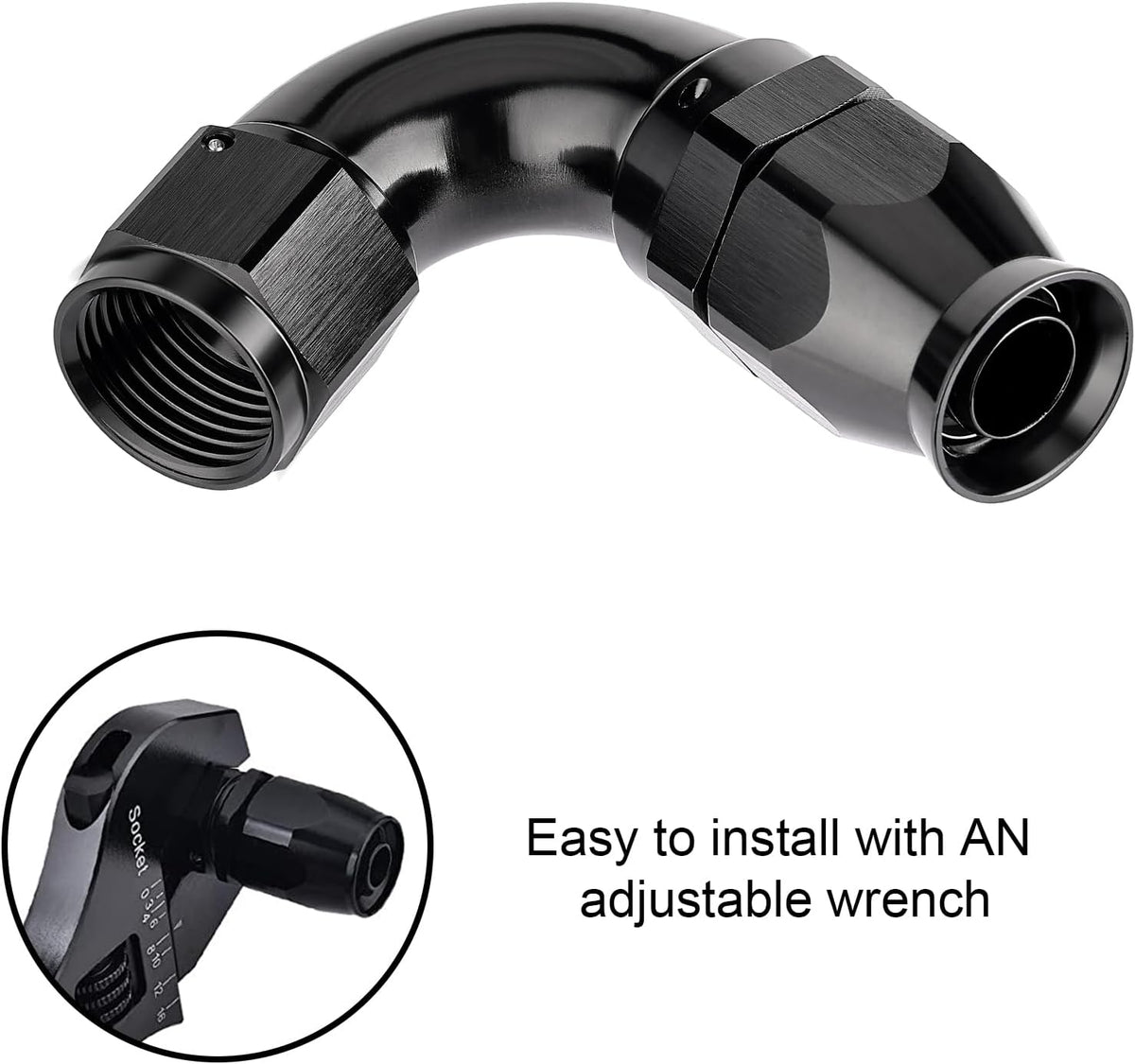 EVIL ENERGY 8AN 120 Degree PTFE One Piece Full Flow End Hose Fitting Aluminum Black