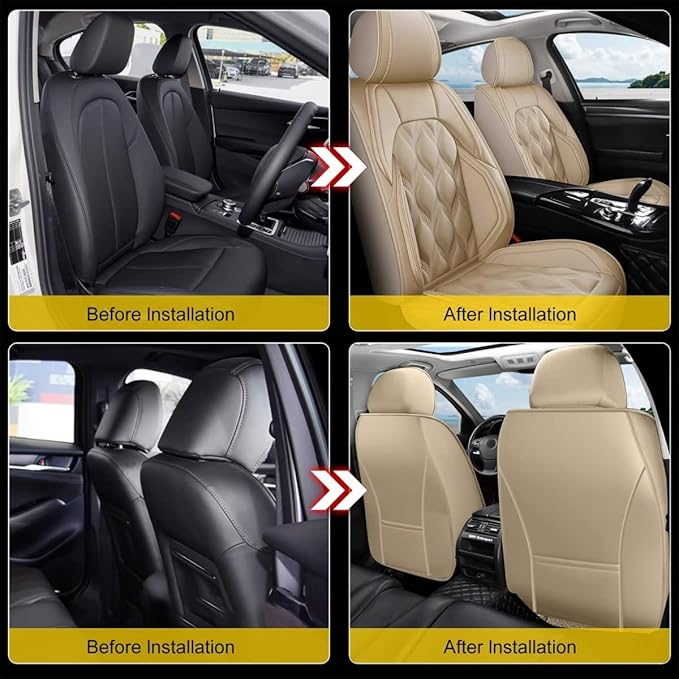 AOMSAZTO Car Seat Covers,2 Front Seats Custom Fit for Jeep Cherokee 2014-2025,Leather Car Seat Cover Seat Cushion Protector,Airbag Compatible Waterproof Beige