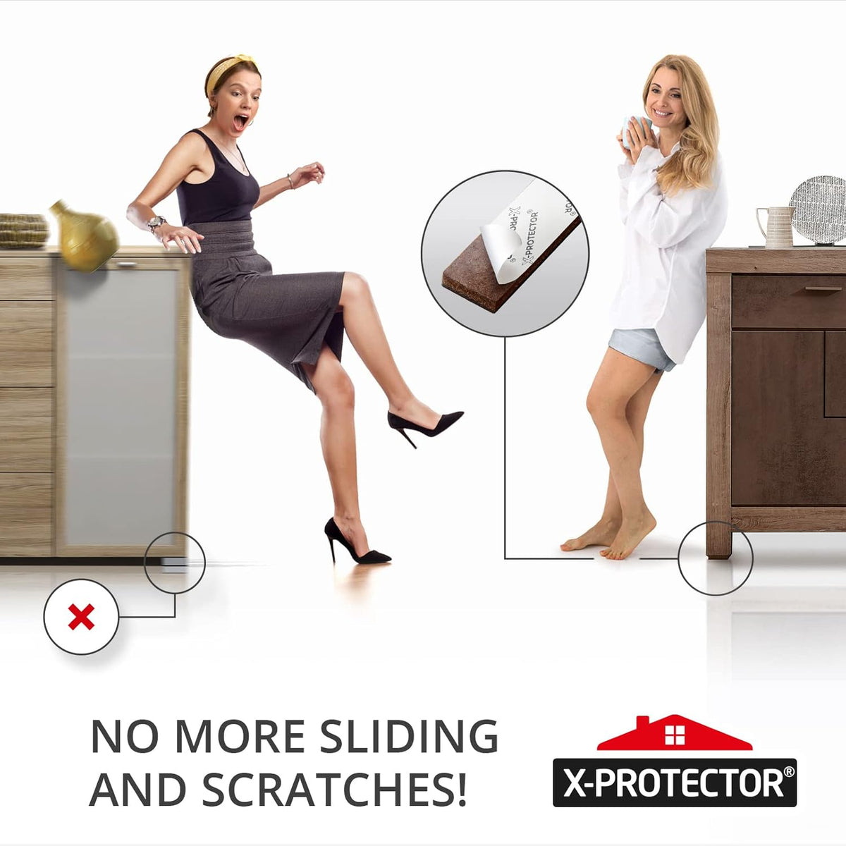 X-PROTECTOR 8 PCS Non-Slip Furniture Pads 1' x 4' Rubber Grips Self-Adhesive Floor Protectors