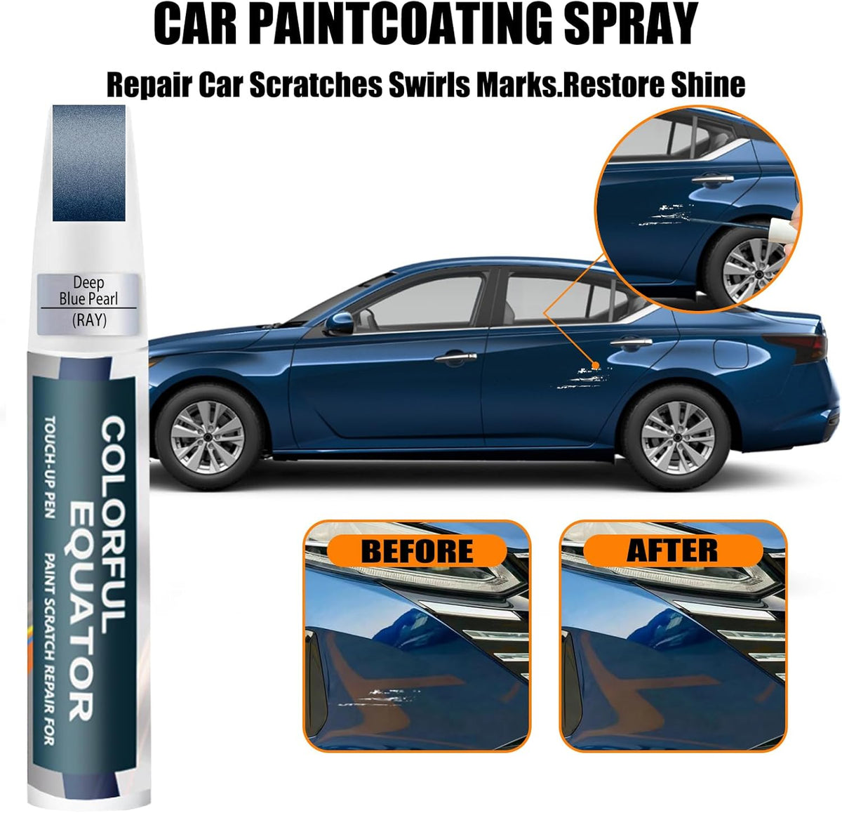 RAY Deep Blue Pearl Touch Up Paint for Nissan, Car Paint Pen Scratch Repair Two-In-One Touch Up Paint, Premium Car Scratch Remover for Deep Scratches