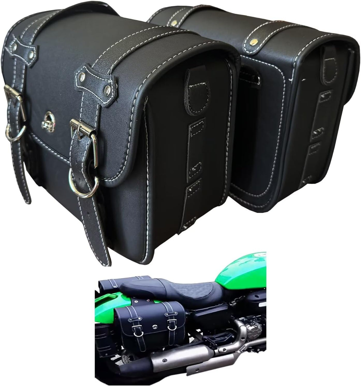 Motorcycle Saddlebags, Scooter Powersports Faux Leather Saddle Bags Motorcycles, Softail Universal Throw Over Sportster Saddlebags 10.24x4.72x8.66 inches