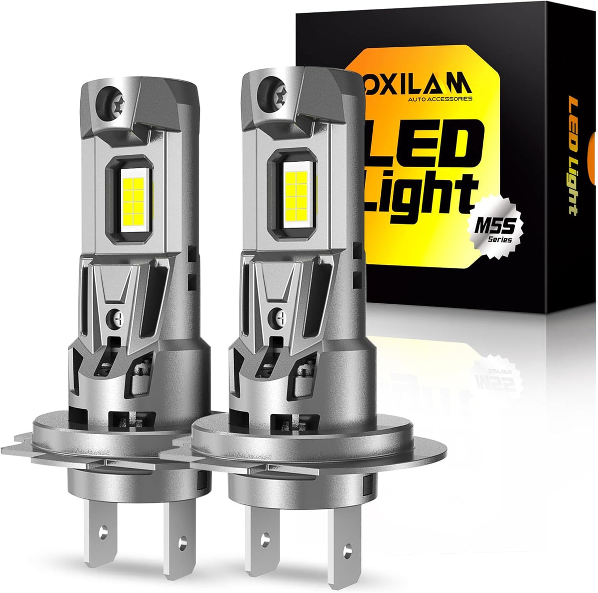 OXILAM H7 Light Bulbs 6500K White, 38000LM 800% Super Bright H7 Fog Lights, Real 1:1 Mini Size with Fan, Non-polarity, No Adapter Required, Canbus ready, IP68, Pack of 2