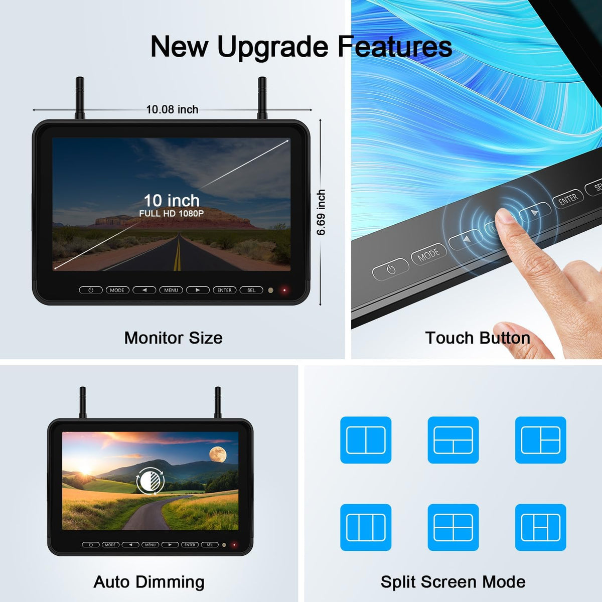 Fookoo 1080P 10" Wireless RV Backup Camera System for Furrion Pre-Wired RV Truck Trailer, 10" HD IPS Monitor & 2 Rear View Cameras, Dual Split Screen IR Night Vision Recording Waterproof - D10Y2