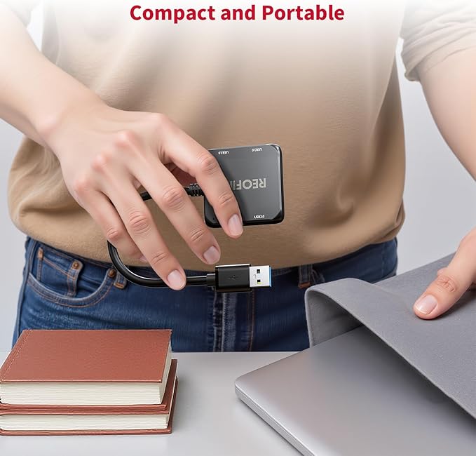 USB 3.0 Hub, 4 Port USB Hub Splitter,Portable USB Adapter Mini Multiport Expander for Desktop, Laptop, Gaming Console, Flash Drive, HDD, Printer, PC, Keyboards