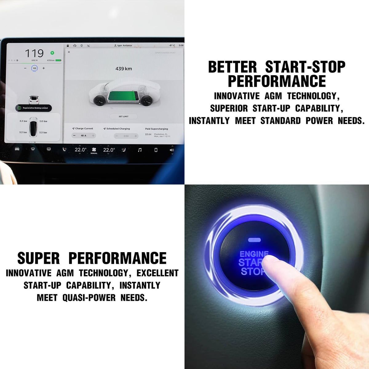 TPE AGM Battery BCI Group 48, Maintenance Free 12V 70Ah, H6 Size, 120RC, 800CCA, Automotive Battery, Reliable Performance for Cars Lead-Acid