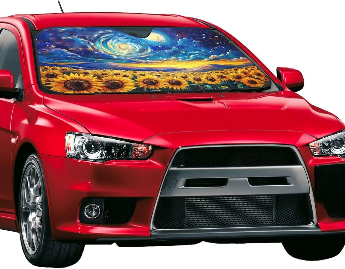 Vintage Sunflower Car Sun Shade Windshield Sunshade Foldable Front Window Shield Cover for Truck SUV