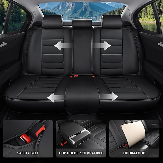 Car Seat Covers Full Set Custom Fit for Pontiac Vibe 2003-2010,Premium Faux Leather with Lumbar Support, Breathable, Anti-Slip & Soft Touch(Black,Fullset)