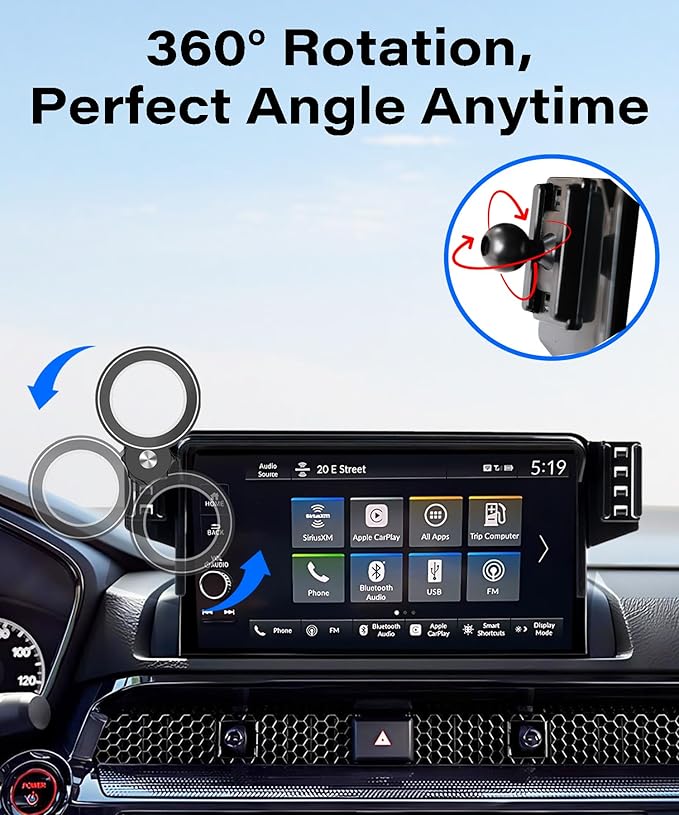 Magnetic Car Phone Holder for 2023 2024 2025 2026 Honda Pilot Accessories Apply to 7/9 Inch Touch Screen Fixed Clip MagSafe Passenger Cell Phone Mount Hands-Free 360 Degree Rotation