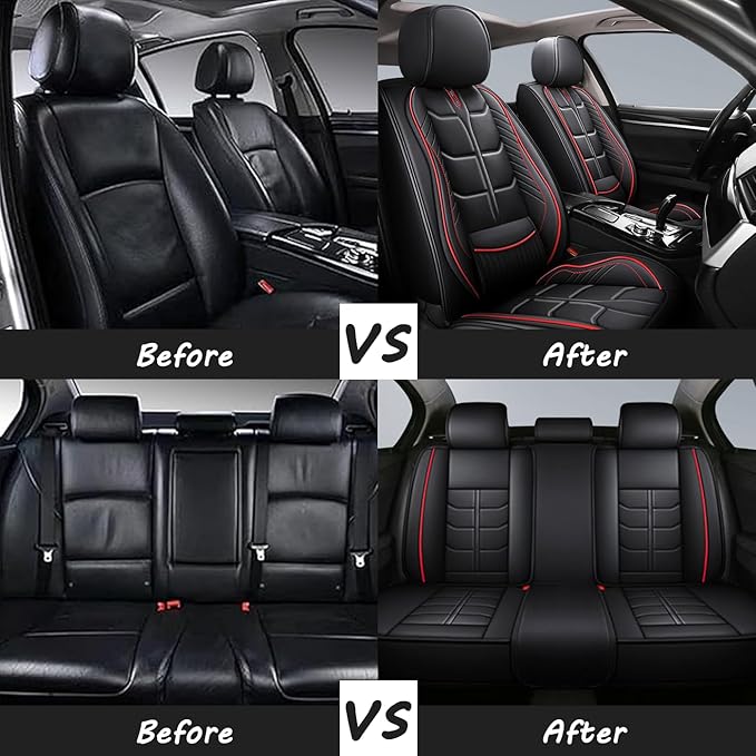 Leather Car Seat Covers Fit for Toyota Yaris 2007-2020, 5 Seater Car Seat Cover, Premium Waterproof, Scratch Resistant Car Interior Accessories (Full Set Black)