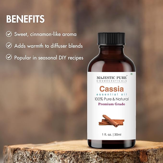 Majestic Pure Essential Oil with Glass Dropper - 100% Pure and Natural - Essential Oils for Diffuser, Aromatherapy, Soap and Candle Making, Cassia Essential Oil, Cassia Oil, 1 Fl Oz