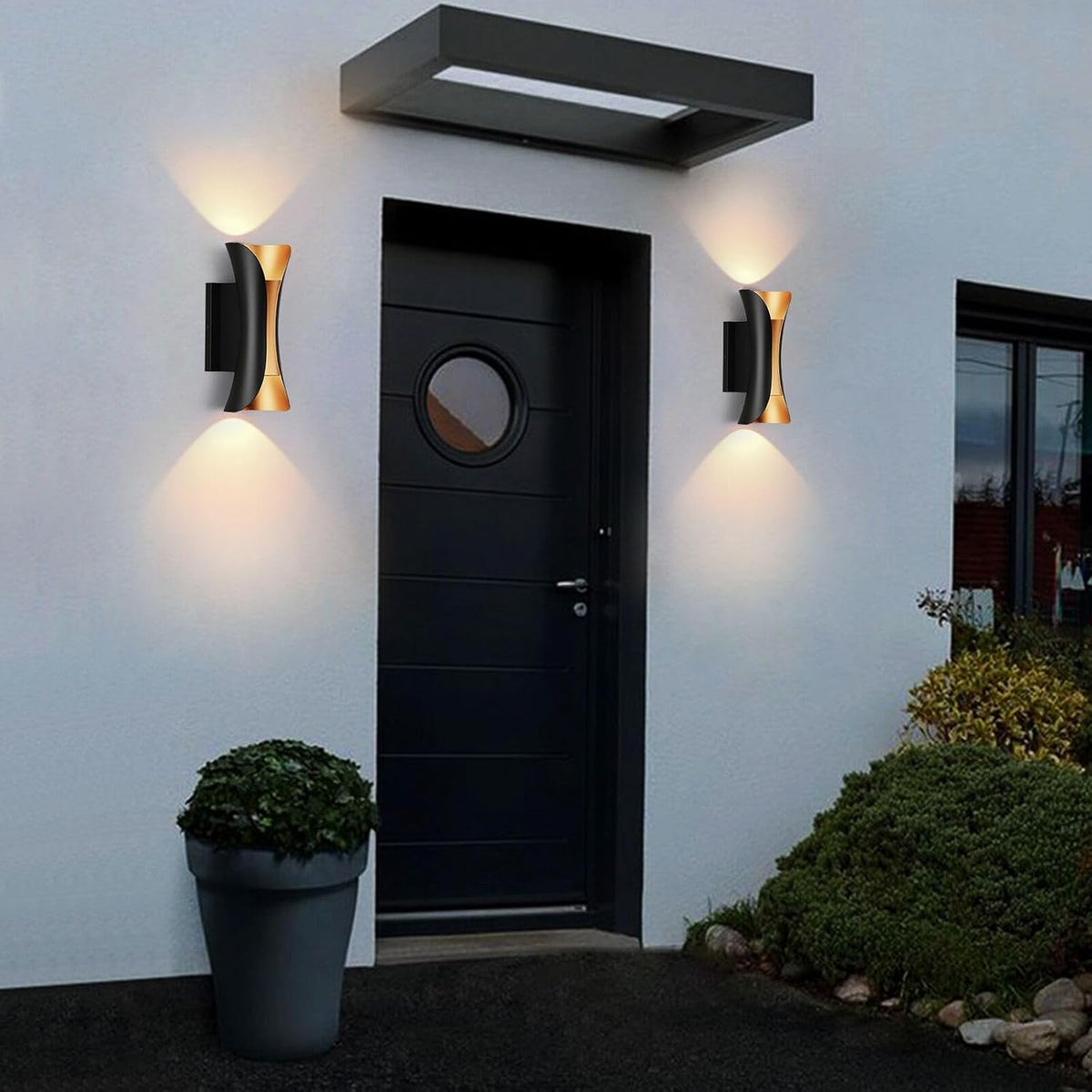 2-Pack Outdoor Wall Light LED 20W (H) 11.8in Aluminum - Black Gold Waterproof Exterior Lighting Fixture,3000K Warm,Up Down Porch Sconces Brightens to Patio,Garage,Front Door