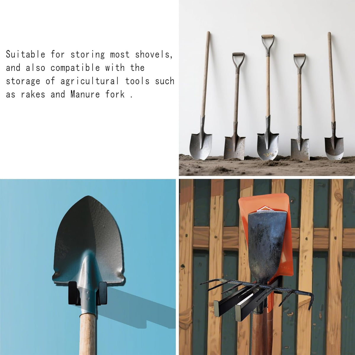 Garden Tool Rack,Wall-Mounted Organizer for Shovels, Rakes, Brooms, and Trowels,Heavy-Duty Black Stainless Steel Tool Holder,Fits Handles Under 1.5" Diameter,Garage or Shed Storage