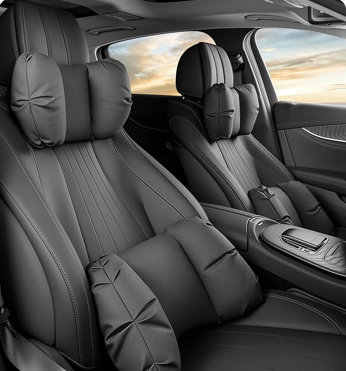 Car Neck Pillow & Lumbar Support for MINI F55 2025-2026 Ergonomic Breathable Mesh Auto Seat Back Cushion Headrest,Black-Lumbar Support