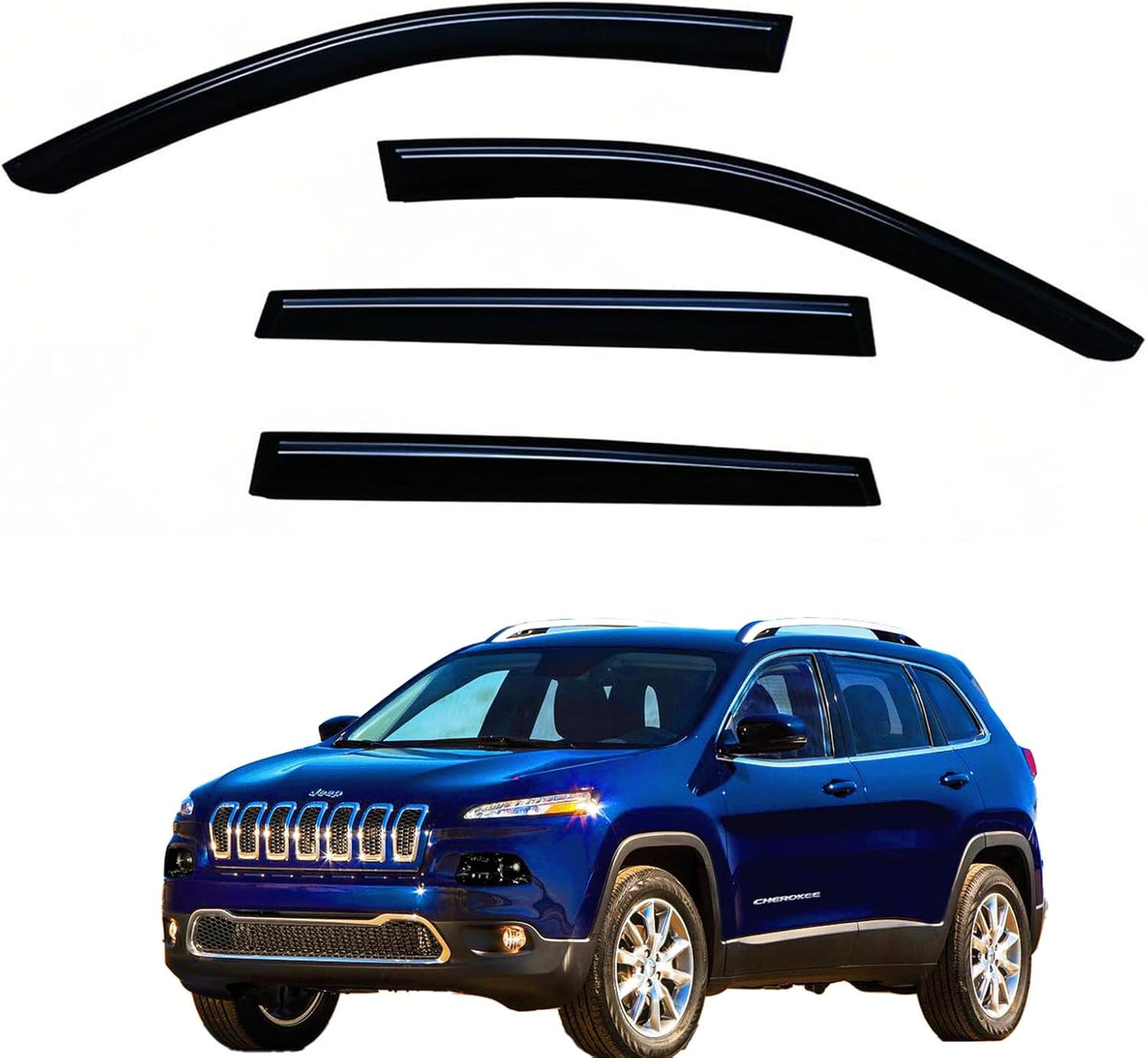Window Visors Rain Guards fits 2014-2021 Cherokee, Out-Channel Window Wind Deflectors Vent Shades Accessories, Dark Smoke 4 Pcs, 2015 2016 2017 2018 2019 2020