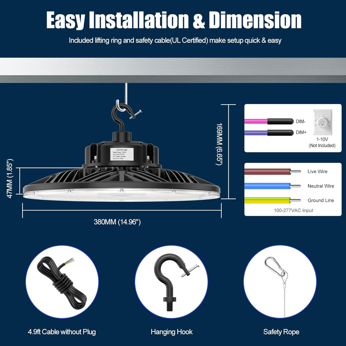 BBESTLED 9 Pack LED High Bay Lights 240W 33,600LM 5000K, Dimmable UFO LED High Bay Shop Light, UL DLC Listed, IP65 Waterproof Commercial Warehouse Lights for Gyms Garage Workshop Barn Factory