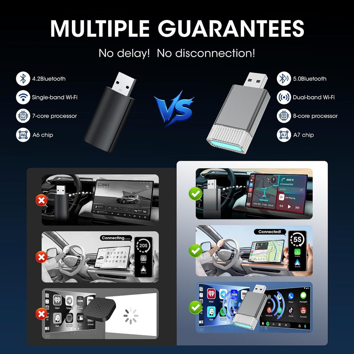2in1 Mini Wireless Carplay Adapter for Apple iPhone & Android Auto,Plug in Auto Play Wired to Wireless Small Dongle,Bluetooth Car Adapter for Cars 2016+,iPhone iOS10/Android 11,Grey02
