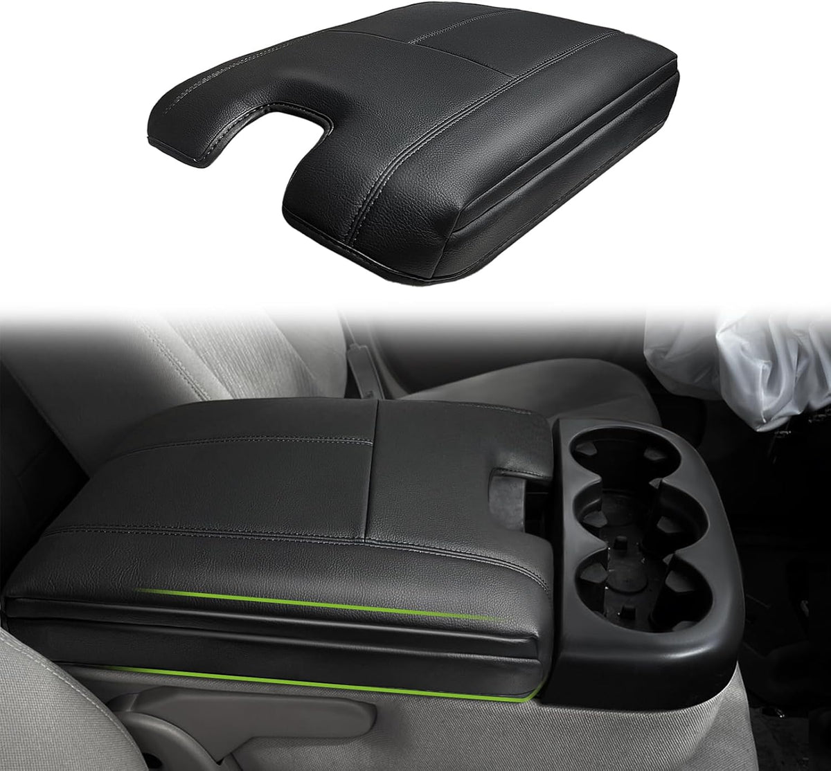 Muslogy Center Console Armrest Cover Compatible with Chevy Silverado/Tahoe & GMC Sierra/Yukon 2007-2013 Comfort Armrest Pad Arm Rest Cushion Vegan Leather Protector 1-Inch Extra Thick(Jump Seat ONLY)