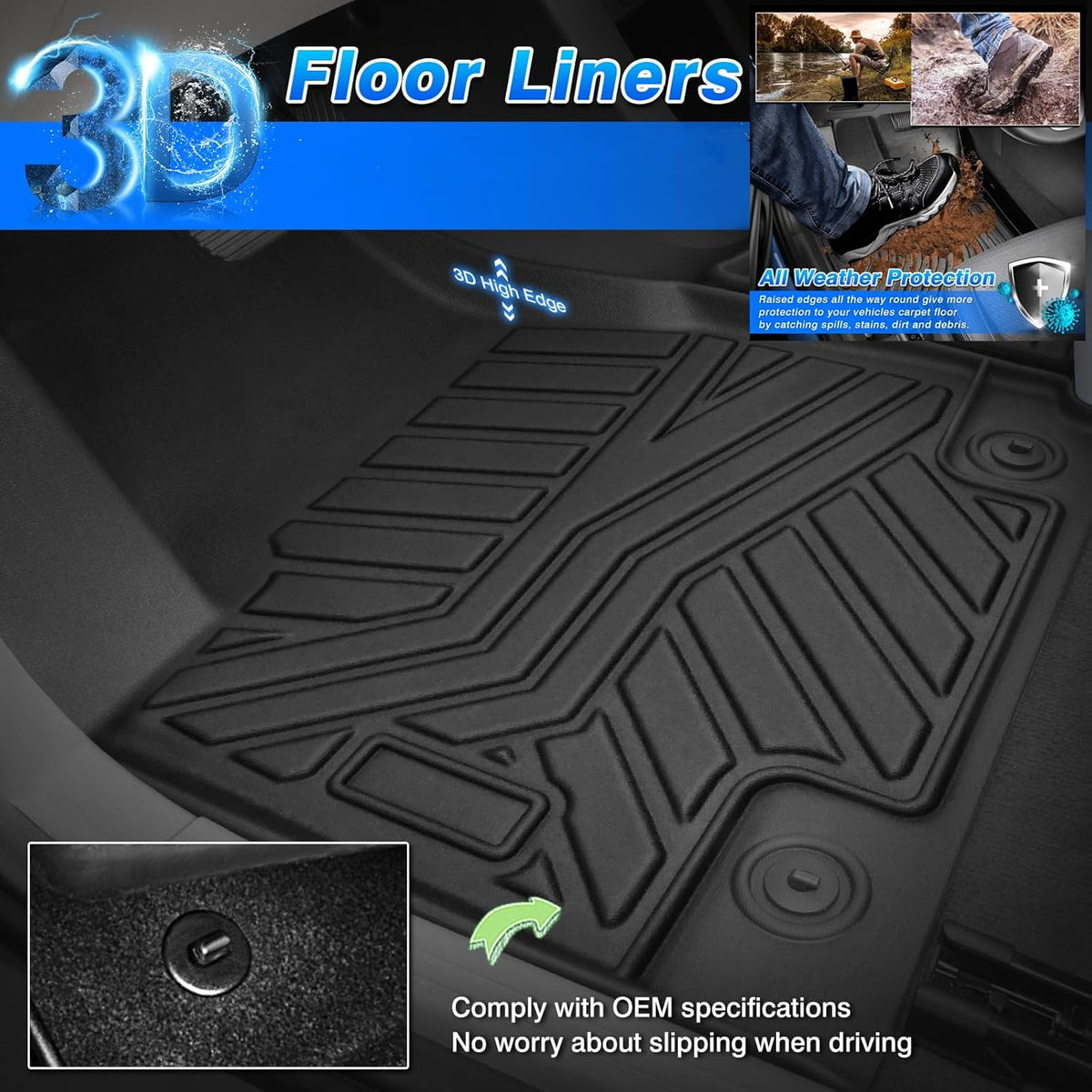 Cartist Floor Mats Compatible for 2015-2025 Ford F-150/ F150 Lightning SuperCrew Cab (Only Fit Rear Seat Without Under Seat Storage) Heavy Duty Floor Liner
