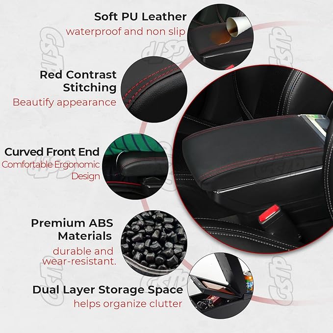 Center Console Armrest Compatible with Mini Cooper Coupe R50 R52 R53 R56 R57 R58 F55 F56 F57 Countryman with 7 USB Port Cup Holder Double Layer Organizer Storage Box (Black with Red Line)