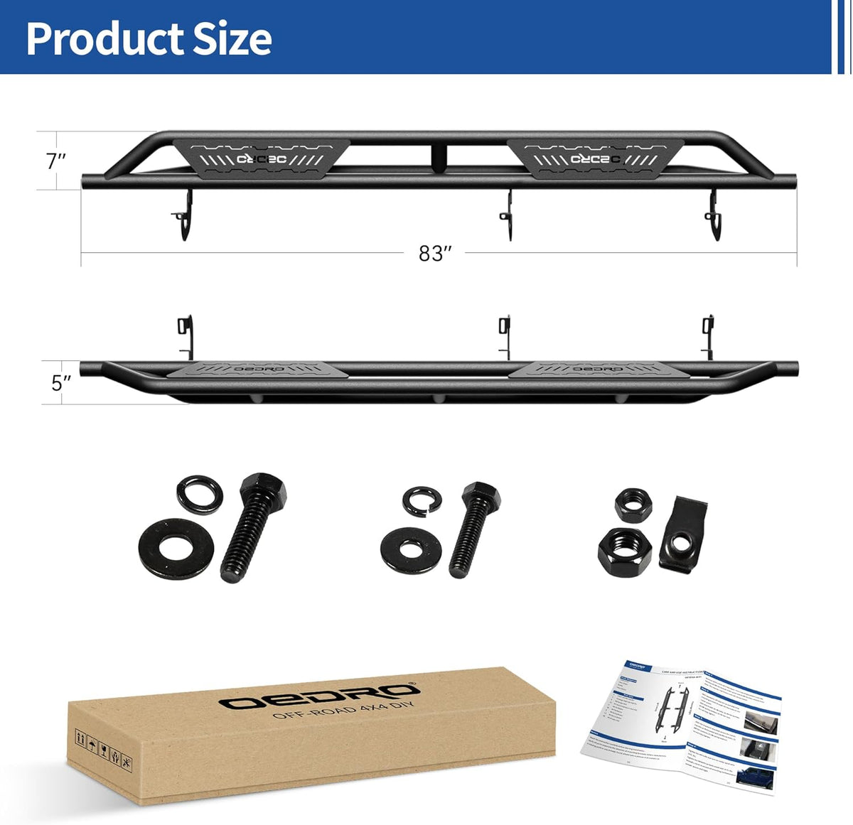 OEDRO Running Boards Compatible with 2019-2025 Chevy Silverado/GMC Sierra 1500, 2020-2025 2500HD 3500HD Crew Cab(Excl. 2019 1500 LD/Limited), Bolt-on Side Steps Steel Nerf Bars