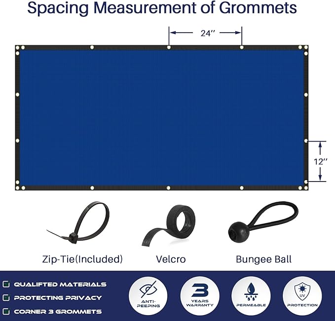 Windscreen4less Privacy Fence Screen Heavy Duty Windscreen Fencing Mesh Fabric Shade Net Cover with Brass Grommtes for Outdoor Wall Garden Yard Pool Deck, 8'x13' Blue