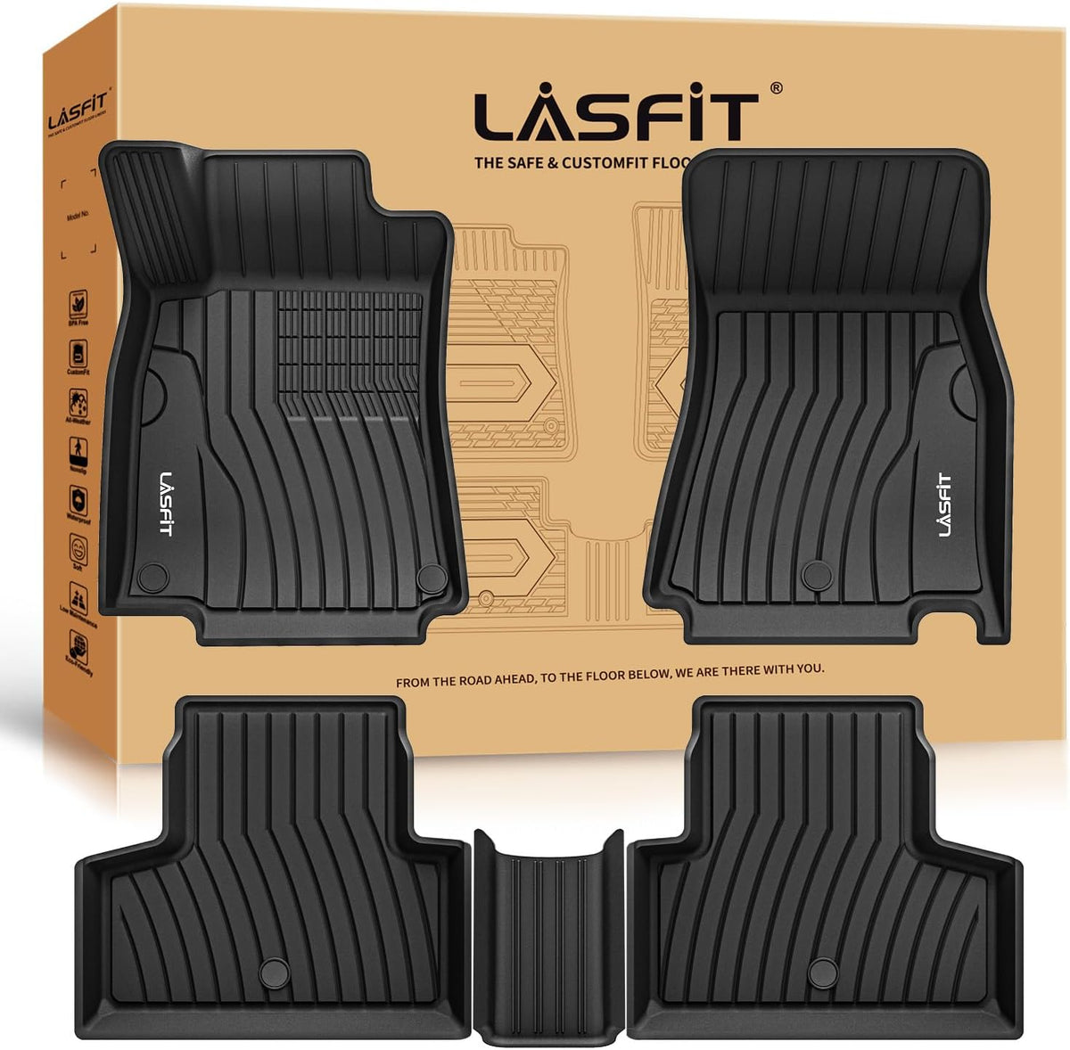 LASFIT Floor Mats for Mercedes Benz GLB 250/35 AMG 2025 2024 2023 2022 2021 2020, All Weather TPE Custom Fit Floor Liners for Mercedes Benz GLB250 & GLB35 AMG 1st & 2nd Car Mats, Black