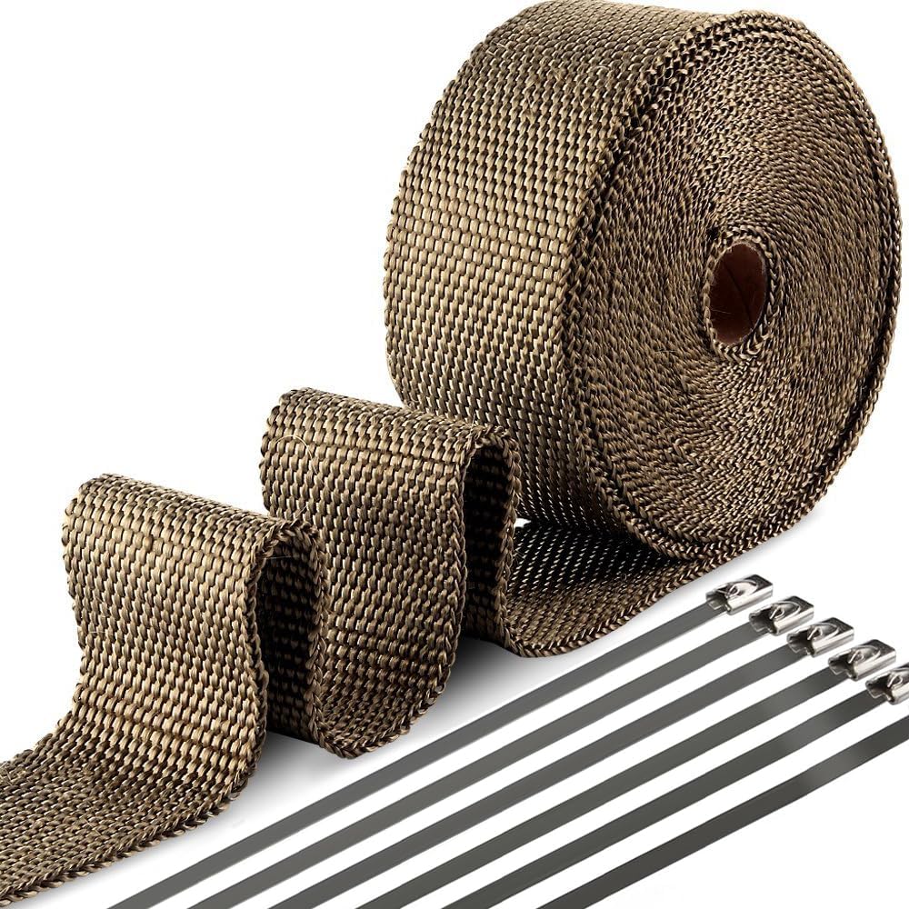 Exhaust Heat Wrap, Tooomplus 2'' x 50' Fiberglass Heat Shield Tape, Heat Wrap for Exhaust Pipes with 15pcs Stainless Steel Ties for Motorcycle Car Truck