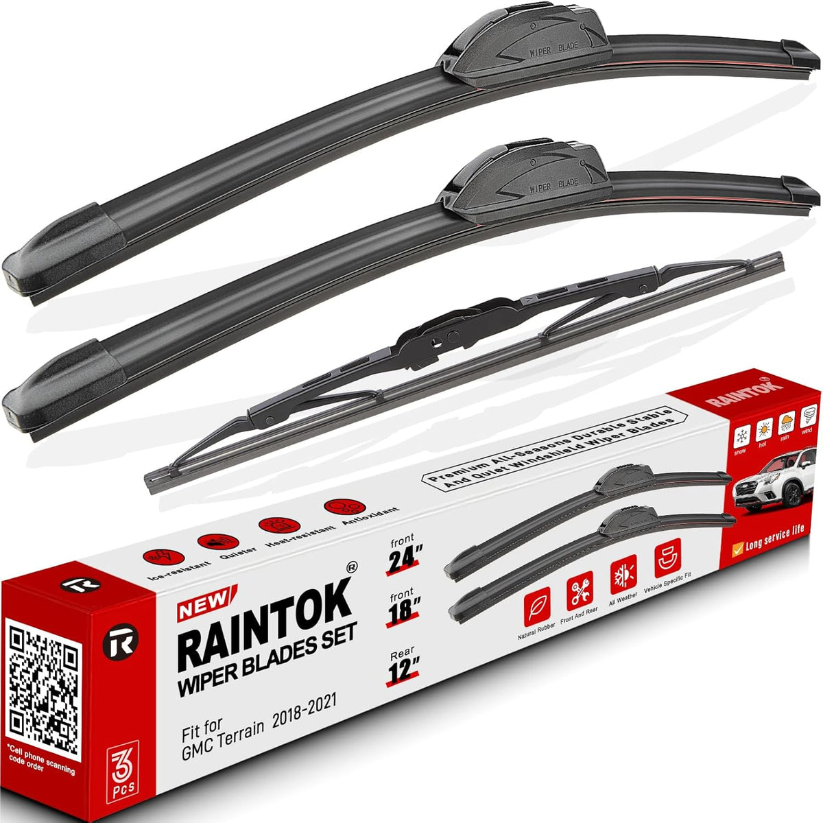 Windshield Wiper Blades Replacement for 2018 2019 2020 2021 GMC Terrain Original Factory Quality Front Rear Wipers Blade Set for My Car - 24" 18" 12" (Pack of 3)