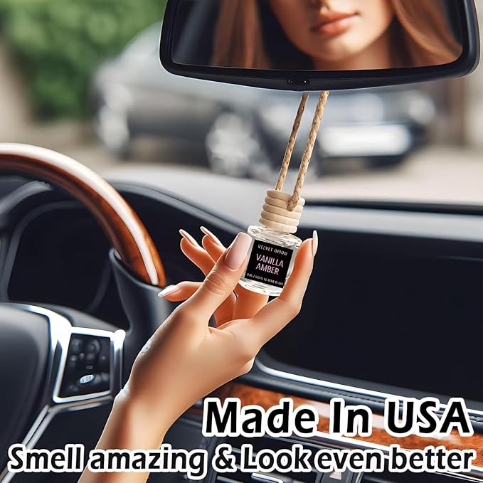 Car Air Freshener Hanging,Cute Air Diffuser for Car, Long Lasting Car Air Fresheners, Car Fresheners for Women, Made in USA Vanilla Amber (2 Pack)