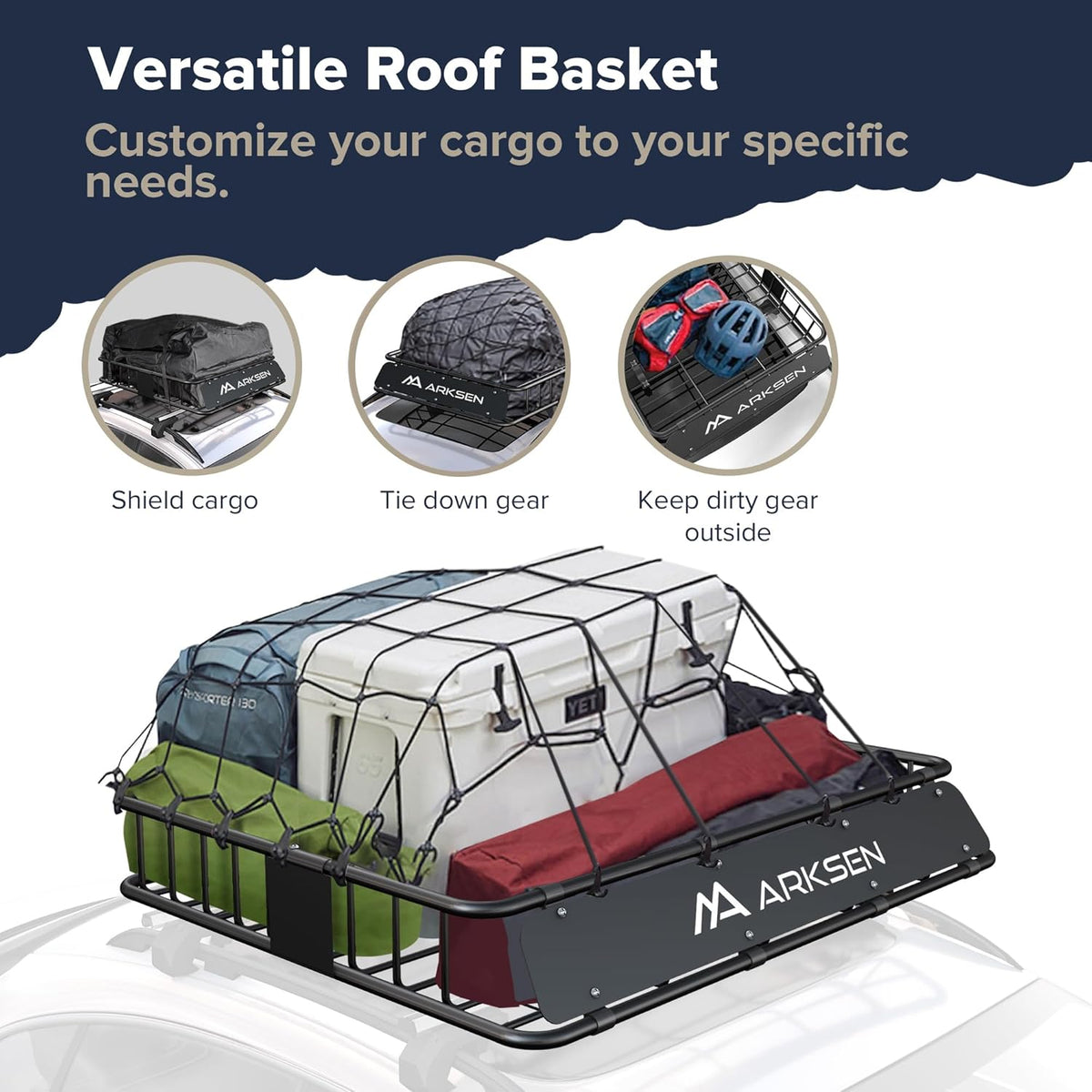 ARKSEN 43 x 50 x 6 Inch Universal Extra Wide 150LB Heavy Duty Roof Rack Cargo with Extension Car Top Luggage Holder Carrier Basket for SUV, Truck, & Car Steel Construction