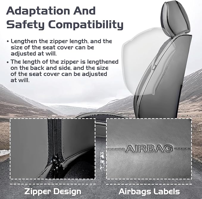 Truck Seat Covers for Ram 1500 2009-2026, Waterproof Premium Leather Full Coverage Car Seat Cover, Muscle Sport Style Auto Interior Seat Cover Sets (Front Set/Gray Black)