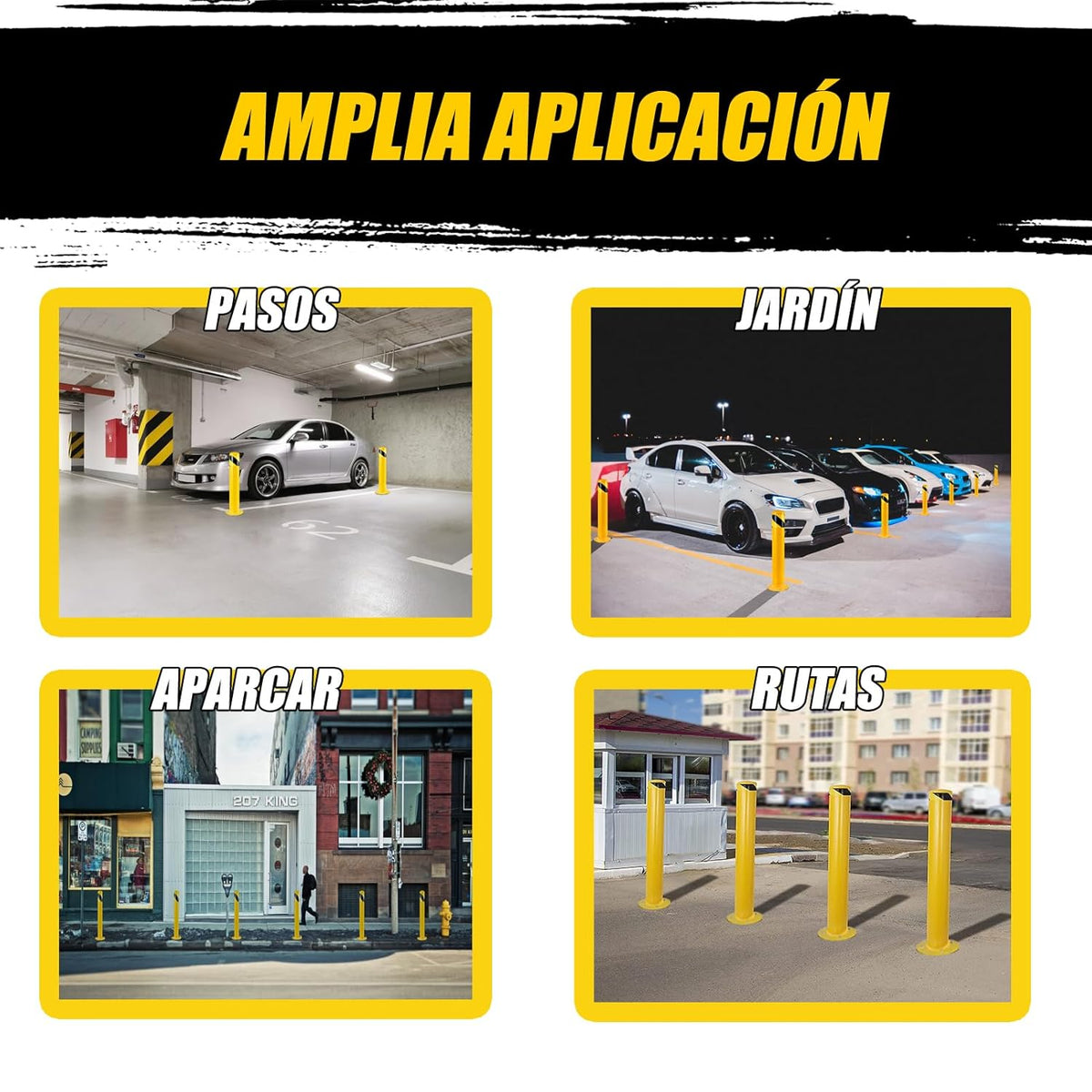 Safety Bollard Post, Steel Bollards,Parking Bollard, Yellow Powder Coated Safety Parking Barrier Post, for Traffic Sensitive Areas (6, 36"H*3"D)