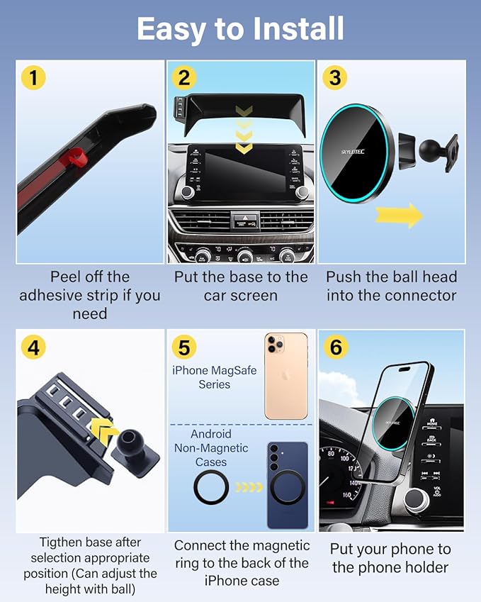 Phone Holder for Subaru Solterra/Toyota bZ4X 2023-2025 Accessories 8/12.3-Inch Screen Fixed Clip, Car Magnetic Phone Mount Compatible with MagSafe, Magnets Wireless Charger bZ4X Cell Phone Holder Base