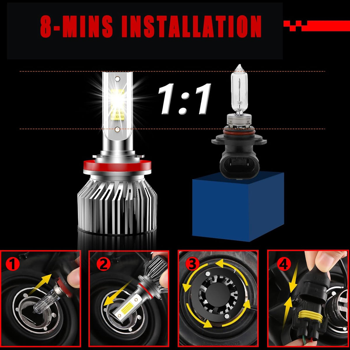 High Low Beam Fog Light Bulbs Combo Pack Fit For Ford Focus 2012 2013 2014 2015 2016 2017 2018 Driving Light Plug and Play,6500K White Car Lamp Bulb Kit,IP68 Pack of 6