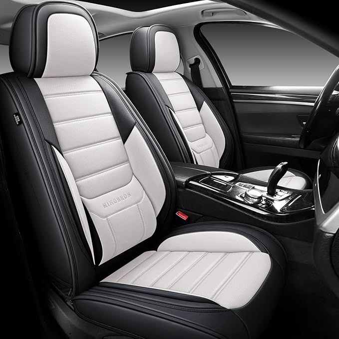 Car Seat Covers Full Set,Black White Car Seat Cover, Car Seat Protector Waterproof, Nappa Leather Car Seat Cushion, Fit for Most Cars