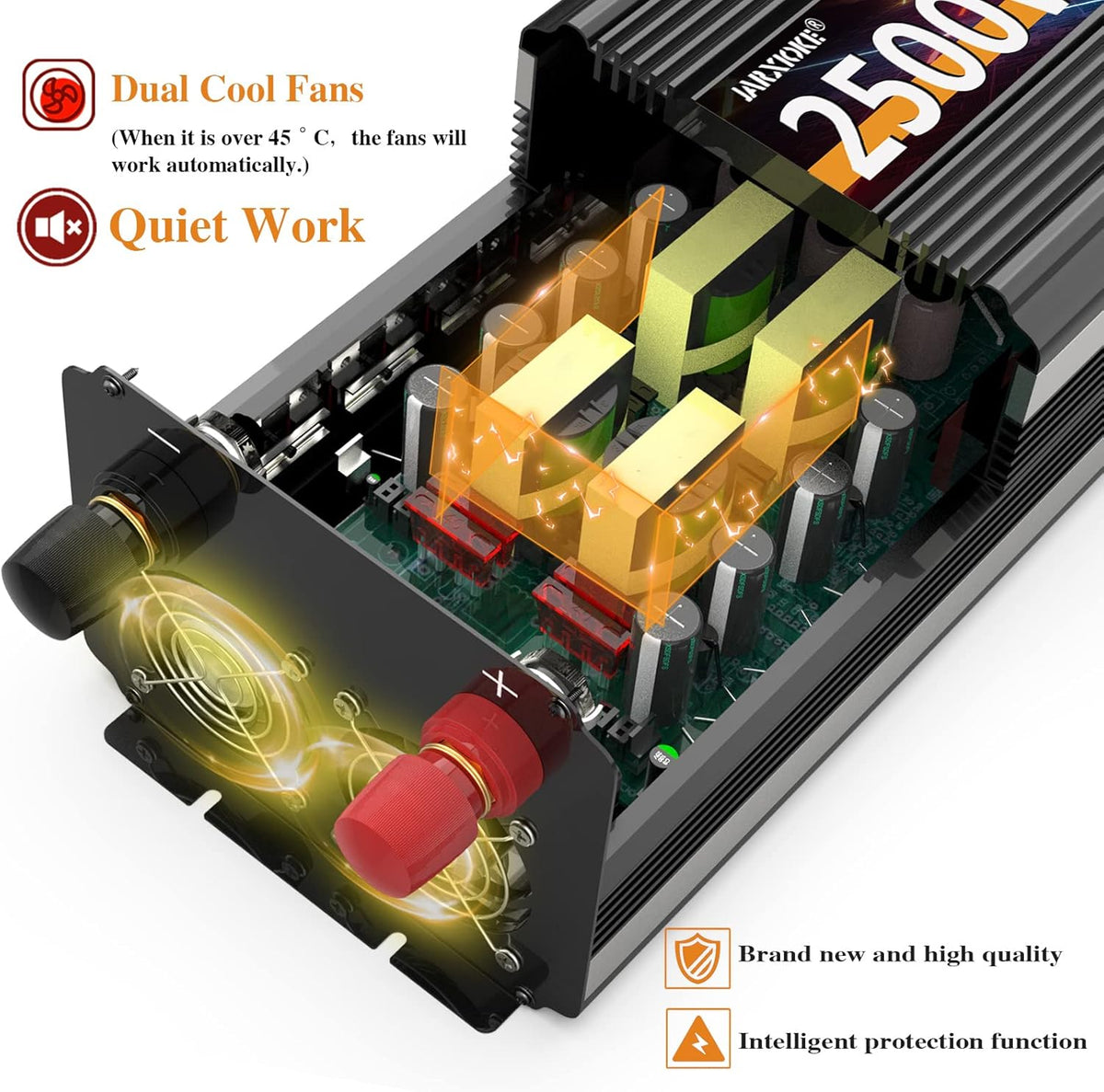 2500W Power Inverter 12V DC to AC 110V/120V (Peak) 5000W Converter 3 sockets car Inverter with Remote Control and LED Display 3.4A USB Port