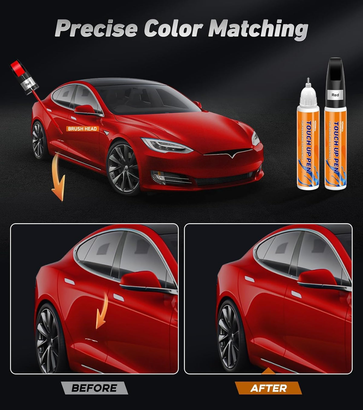 Touch Up Paint for Cars, Car Paint Scratch Repair Pen, Automotive Touch Up Paint Pen, Color Accurate Scratch Remover for Vehicles 2PCS(Red+Varnish)