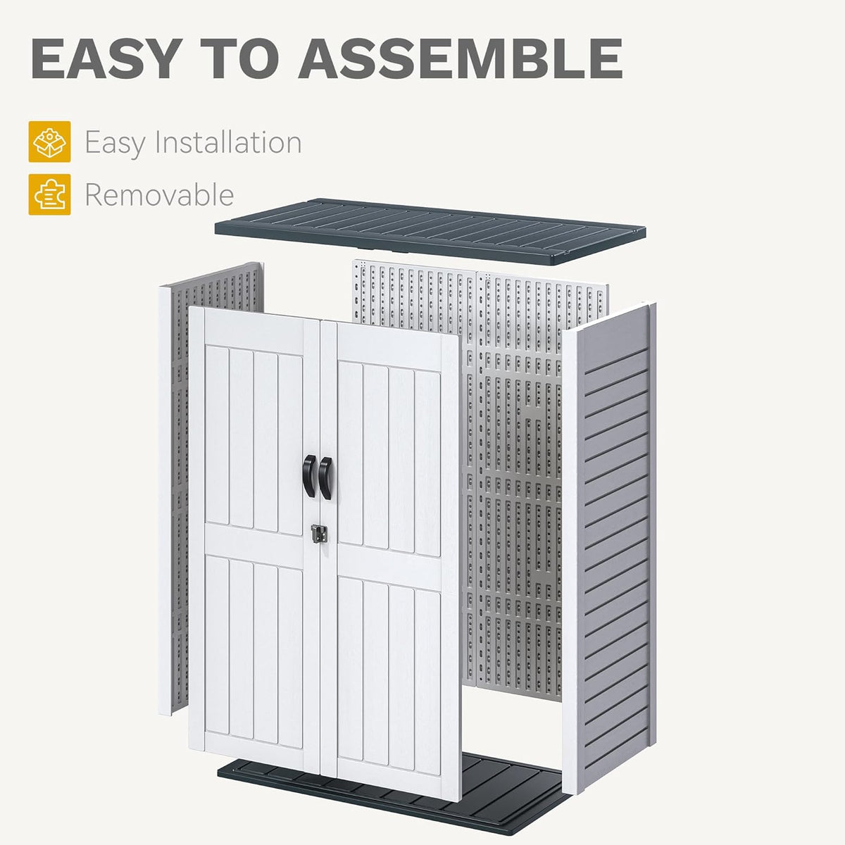 DWVO 59 Cu. Ft. Vertical Storage Shed, Weatherproof Outdoor Tall Cabinet with Double-Wall Panels and Floor, Lockable Resin Shed for Garden, Garage, Patio, Light Gray (Shelves Not Included)