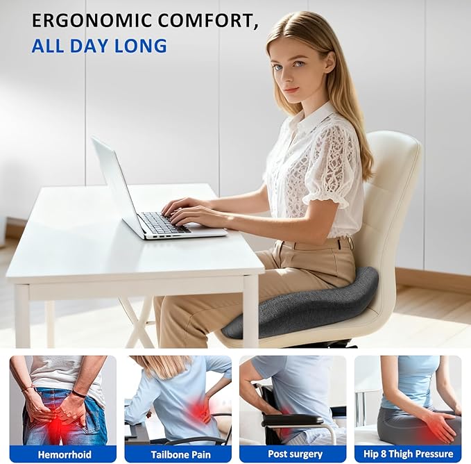 Thickened Seat Cushions for Office Chairs,Ergonomic Memory Foam seat Cushion，Sciatica Pain Relief Pillow for Long Sitting，Coccyx Cushion for Tailbone Pain,Office,Car,Pregnancy,Wheelchair