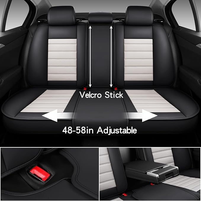 Car Seat Covers Full Set,Black White Car Seat Cover, Car Seat Protector Waterproof, Nappa Leather Car Seat Cushion, Fit for Most Cars