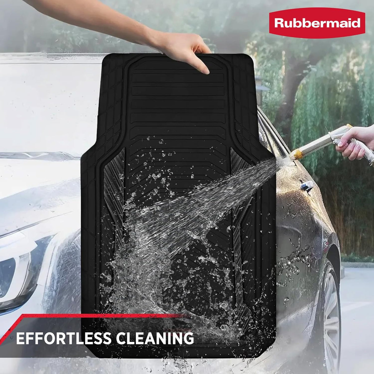 Rubbermaid Car Floor Mat, Heavy Duty All-Weather Car Mats Full Set with Dual-Tone Black Aluminum Inserts – Universal Fit, Anti-Slip Backing, Trim-to-Fit for Most SUV, Sedan, Van
