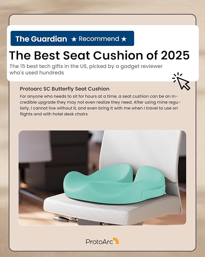 ProtoArc Seat Cushion, Office Chair Cushion for Sciatica, Coccyx Cushion, Ergonomic Memory Foam Seat Cushion for Car, Home, Pressure Relief Pad for Hip, Tailbone, All Day Comfort - Mint Green