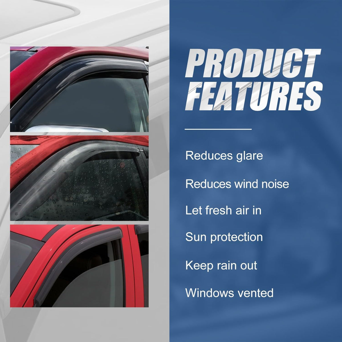 Auto Dynasty 2Pcs Carbon Fiber Pattern Window Visors Compatible with 1999-2007 Chevy Silverado GMC Sierra 1500 2500 3500 & Classic Standard Cab, Tape-On Window Deflectors Rain Guards, Glossy Black
