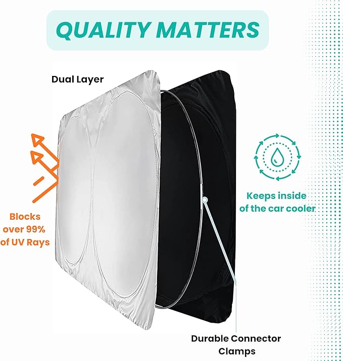 Windshield Sun Shade -Certified 99.87% UVB & 99.02% UVA Car Sun Shade. Award Winning Sunshade - Patented Technology | Compatible for Maserati Levante (2017-2024) | Car Shades by Kinder Fluff