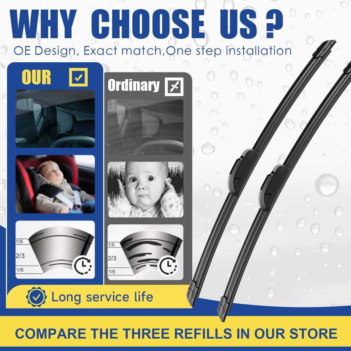 3 wipers Replacement For Subaru Impreza 2008 2009 2010 2011 Windshield Wiper Blades Original Equipment Replacement - 24"+16"+16" (Set of 3) U/J HOOK
