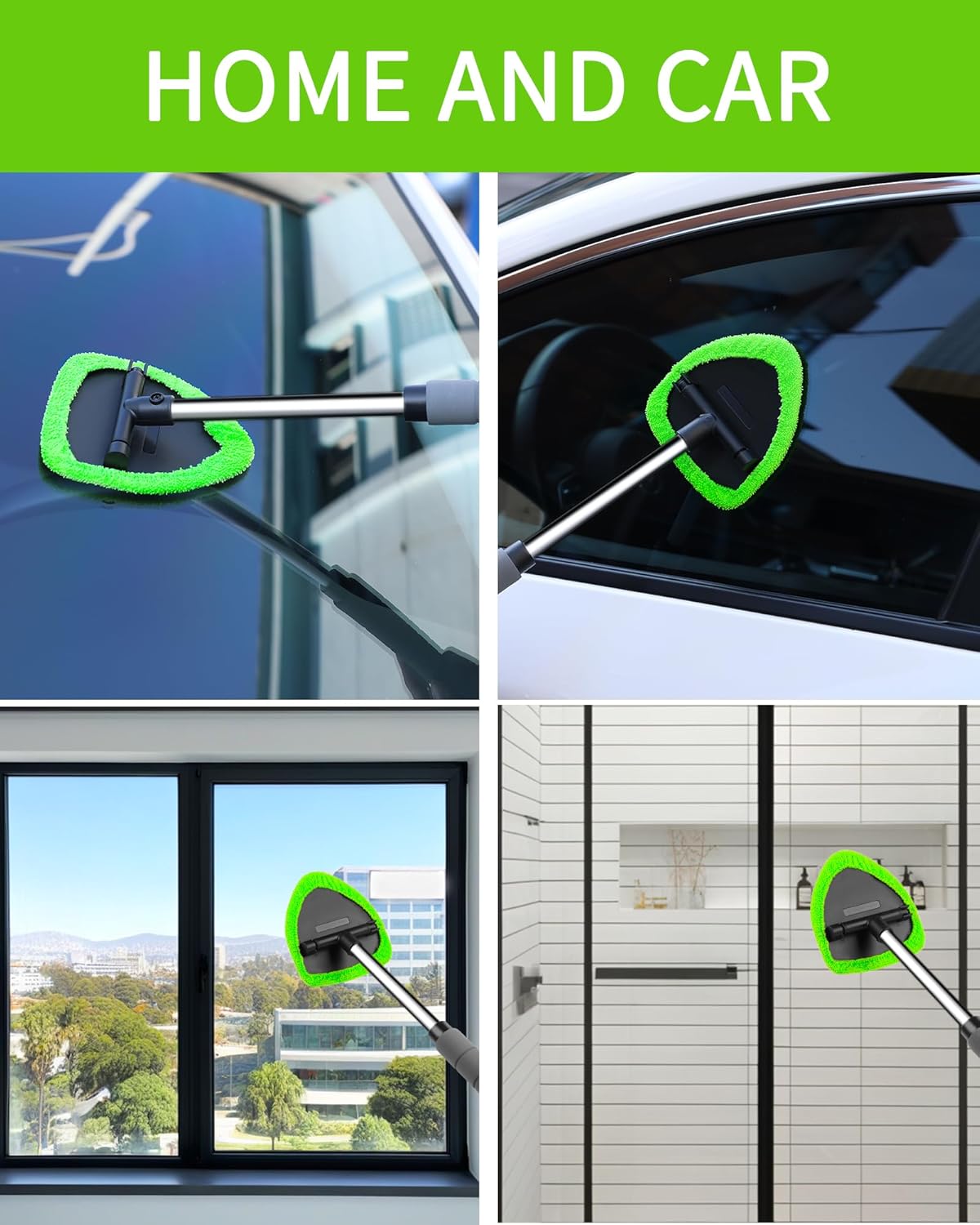 Auto Window Cleaning Tool, Retractable Windshield Cleaner Wand, Car Window Glass Cleaning, Double Sided car Window Cleaner, Microfiber Mirror Cleaning Tool kit. Car Interior Cleaning. (Green)